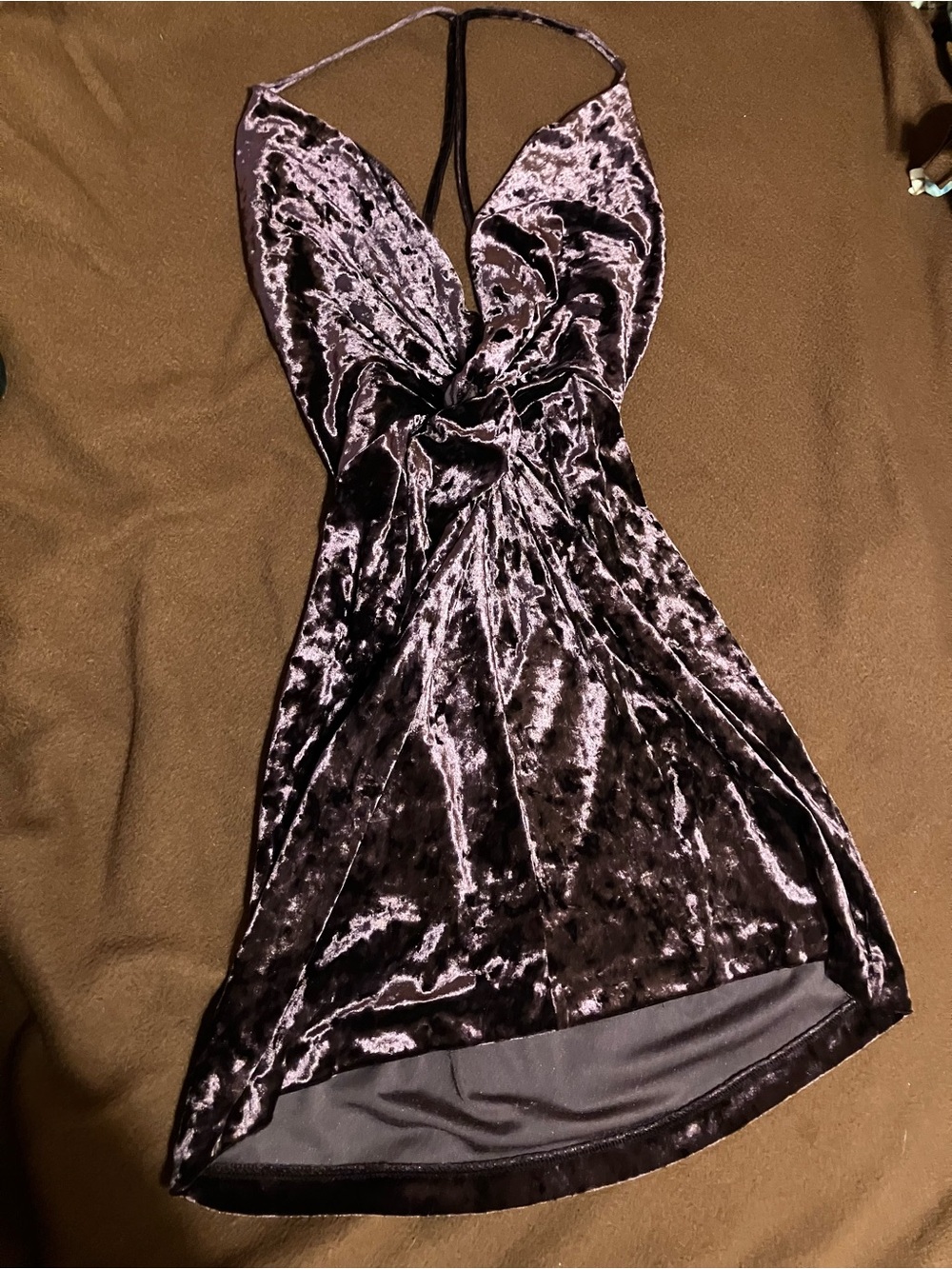 Zara Velvet Twist-Front Slip Dress in Plum